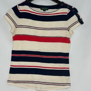 Ralph Lauren Jeans Co. Petite Boat Neck Sailor Shirt PXS Red Blue Creme Nautical
